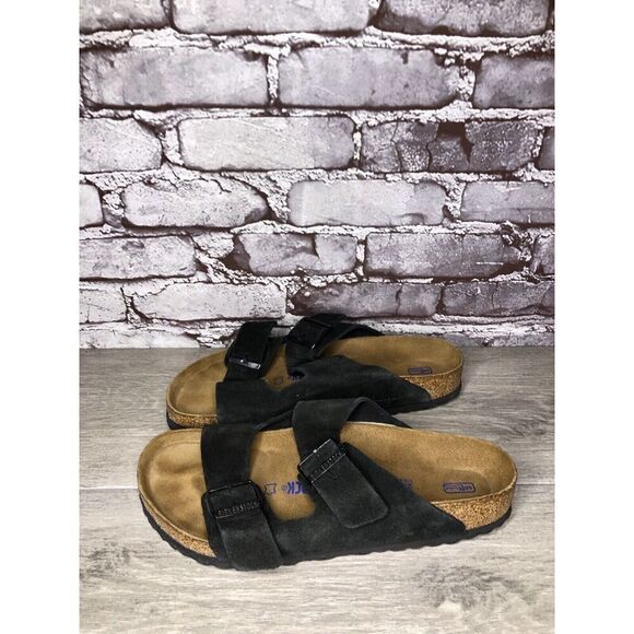 Birkenstock Arizona Black Suede Leather Strap Slides Sandals Women Sz 41EU/10M - Picture 7 of 16